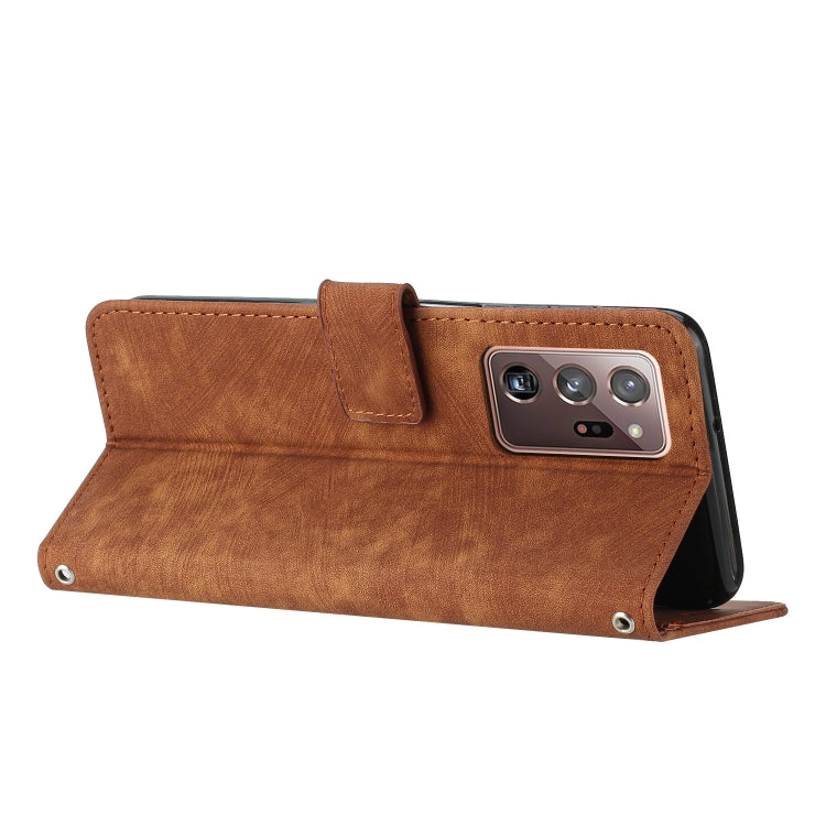 For Samsung Galaxy Note20 Ultra Skin Feel Stripe Pattern Leather Phone Case with Lanyard