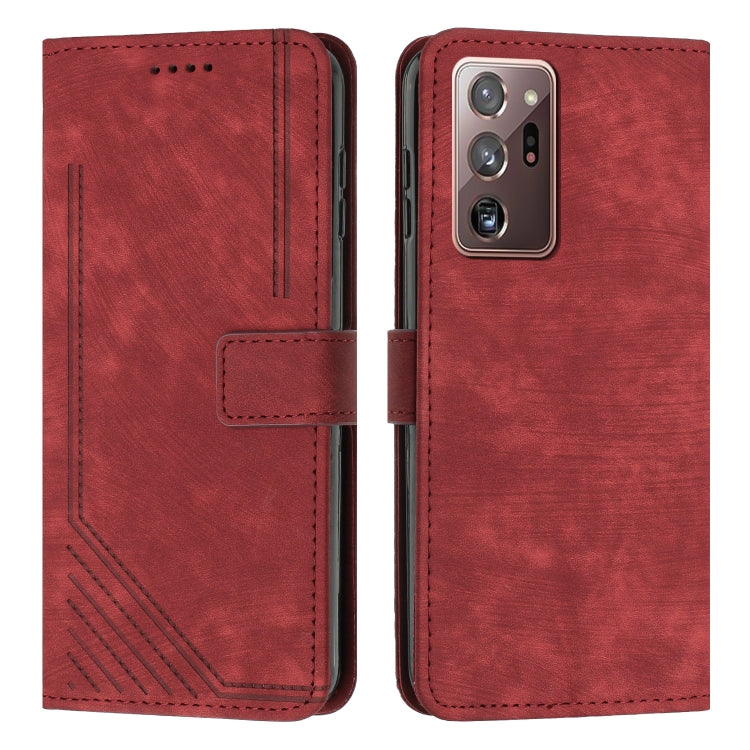 For Samsung Galaxy Note20 Ultra Skin Feel Stripe Pattern Leather Phone Case with Lanyard