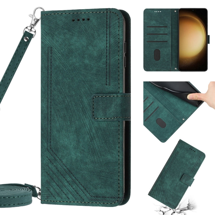 For Samsung Galaxy Note20 Ultra Skin Feel Stripe Pattern Leather Phone Case with Lanyard