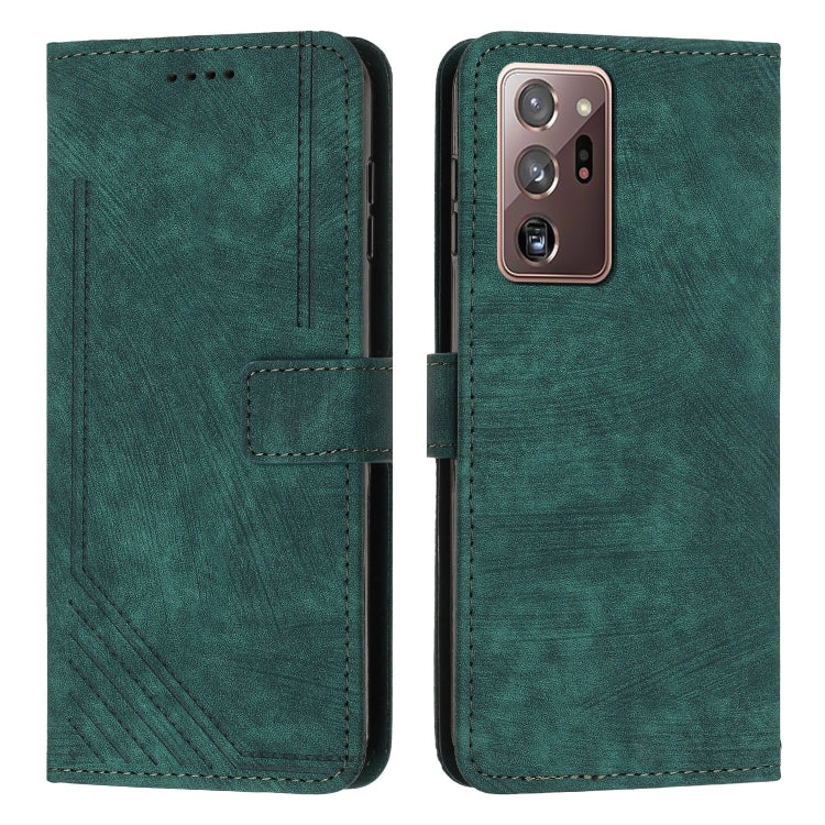 For Samsung Galaxy Note20 Ultra Skin Feel Stripe Pattern Leather Phone Case with Lanyard