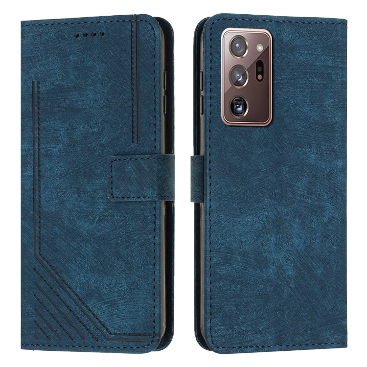 For Samsung Galaxy Note20 Ultra Skin Feel Stripe Pattern Leather Phone Case with Lanyard