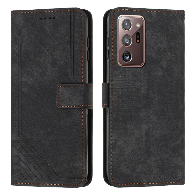 For Samsung Galaxy Note20 Ultra Skin Feel Stripe Pattern Leather Phone Case with Lanyard