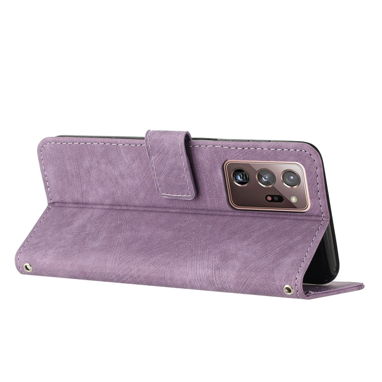 For Samsung Galaxy Note20 Ultra Skin Feel Stripe Pattern Leather Phone Case with Lanyard