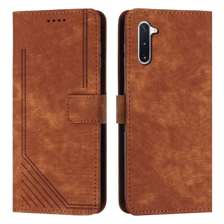 For Samsung Galaxy Note10 Skin Feel Stripe Pattern Leather Phone Case with Lanyard
