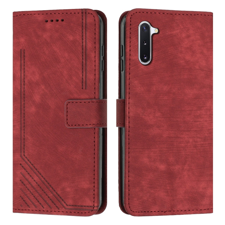 For Samsung Galaxy Note10 Skin Feel Stripe Pattern Leather Phone Case with Lanyard