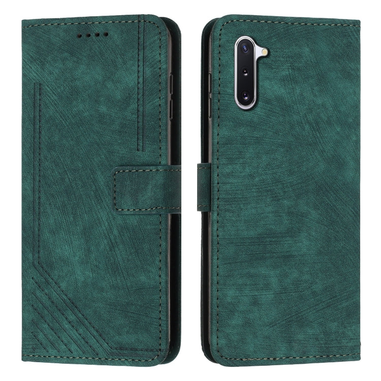 For Samsung Galaxy Note10 Skin Feel Stripe Pattern Leather Phone Case with Lanyard