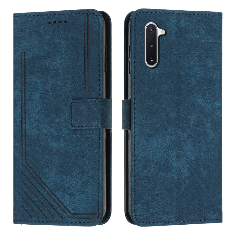 For Samsung Galaxy Note10 Skin Feel Stripe Pattern Leather Phone Case with Lanyard