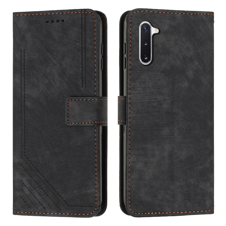 For Samsung Galaxy Note10 Skin Feel Stripe Pattern Leather Phone Case with Lanyard