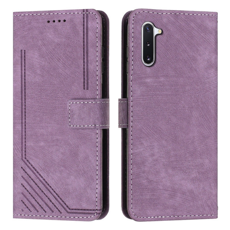 For Samsung Galaxy Note10 Skin Feel Stripe Pattern Leather Phone Case with Lanyard