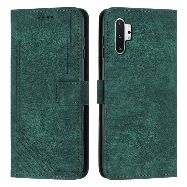 For Samsung Galaxy Note10+ Skin Feel Stripe Pattern Leather Phone Case with Lanyard