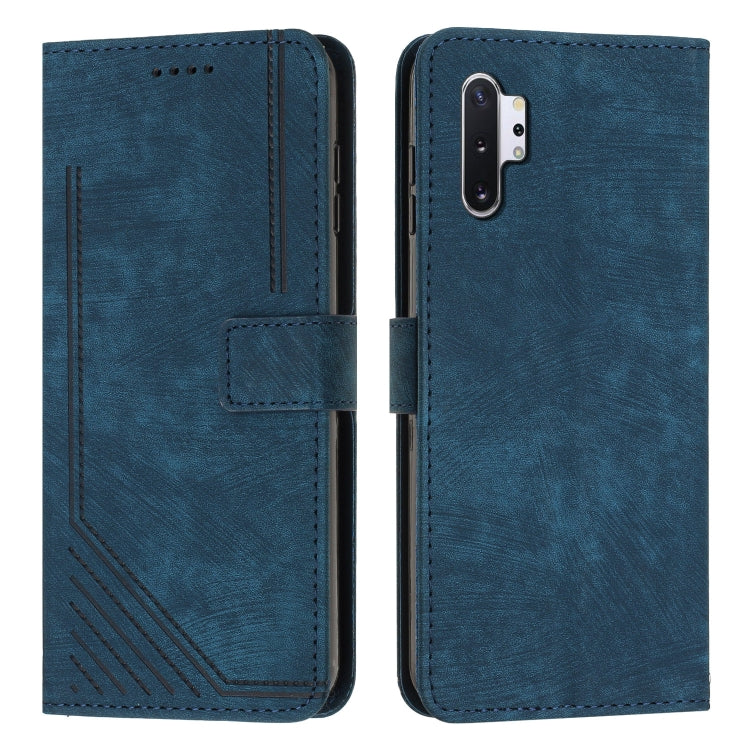 For Samsung Galaxy Note10+ Skin Feel Stripe Pattern Leather Phone Case with Lanyard