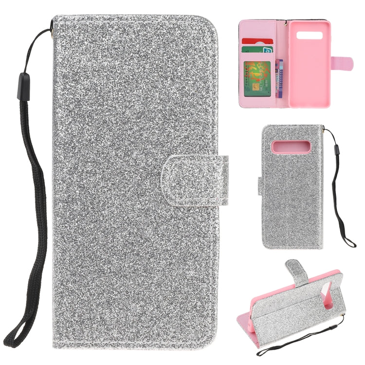 For Samsung Galaxy S10e Glitter Powder Horizontal Flip Leather Case with Card Slots & Holder & Photo Frame & Wallet