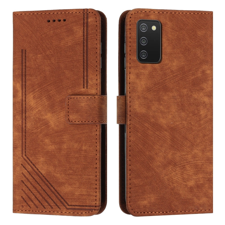 For Samsung Galaxy A02s EU / M02s EU /F02s Skin Feel Stripe Pattern Leather Phone Case with Lanyard