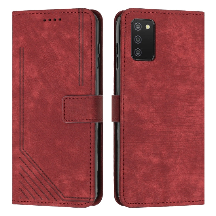 For Samsung Galaxy A02s EU / M02s EU /F02s Skin Feel Stripe Pattern Leather Phone Case with Lanyard