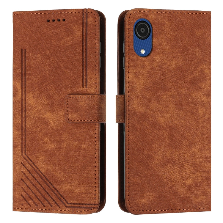 For Samsung Galaxy A03 Core Skin Feel Stripe Pattern Leather Phone Case with Lanyard