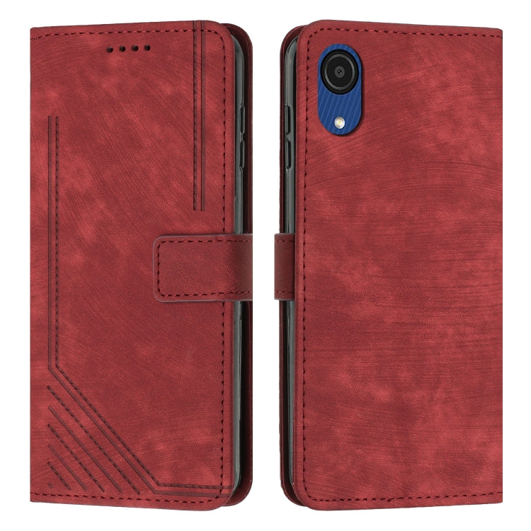 For Samsung Galaxy A03 Core Skin Feel Stripe Pattern Leather Phone Case with Lanyard