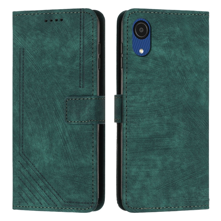 For Samsung Galaxy A03 Core Skin Feel Stripe Pattern Leather Phone Case with Lanyard
