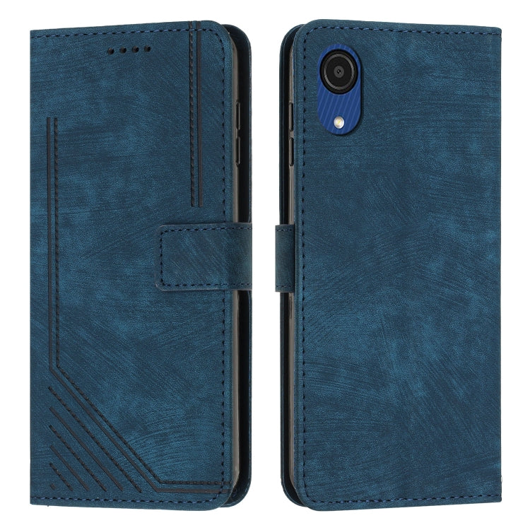 For Samsung Galaxy A03 Core Skin Feel Stripe Pattern Leather Phone Case with Lanyard