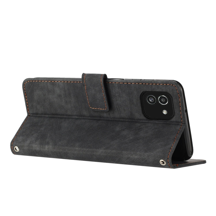 For Samsung Galaxy A03 EU 166mm Skin Feel Stripe Pattern Leather Phone Case with Lanyard