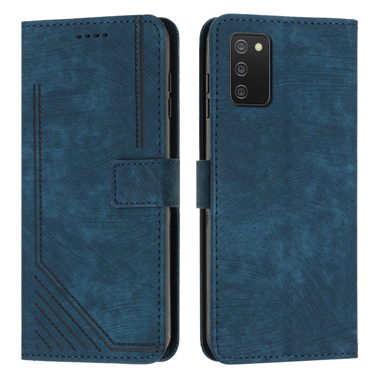 For Samsung Galaxy A03s 166mm Skin Feel Stripe Pattern Leather Phone Case with Lanyard