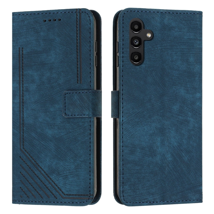 For Samsung Galaxy A13 5G / A04 4G /A04s Skin Feel Stripe Pattern Leather Phone Case with Lanyard