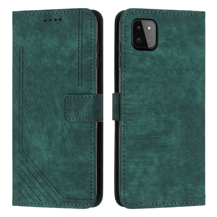 For Samsung Galaxy A22 5G Skin Feel Stripe Pattern Leather Phone Case with Lanyard
