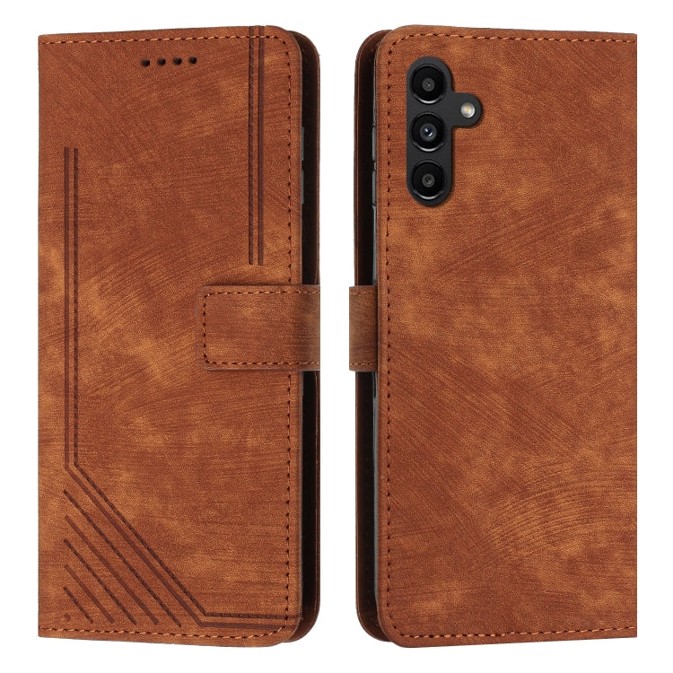 For Samsung Galaxy A24 5G Skin Feel Stripe Pattern Leather Phone Case with Lanyard