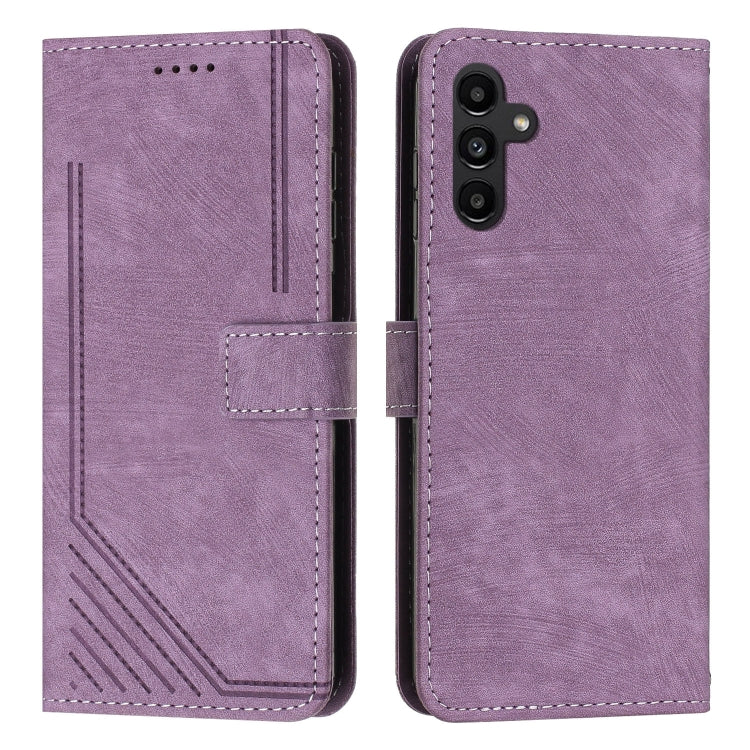 For Samsung Galaxy A24 5G Skin Feel Stripe Pattern Leather Phone Case with Lanyard