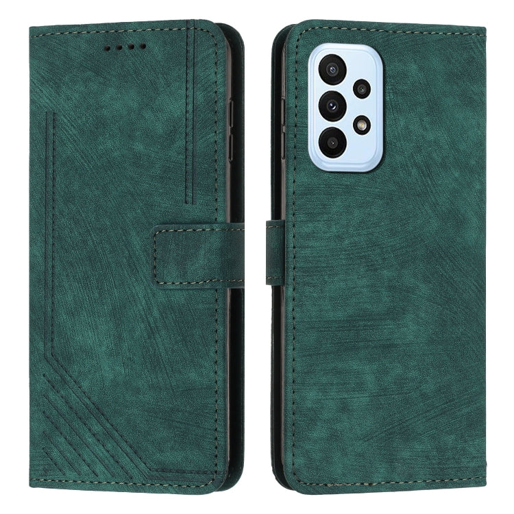 For Samsung Galaxy A32 4G Skin Feel Stripe Pattern Leather Phone Case with Lanyard