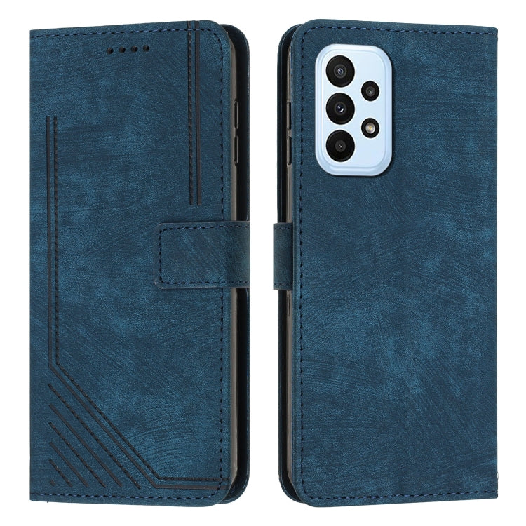For Samsung Galaxy A32 4G Skin Feel Stripe Pattern Leather Phone Case with Lanyard