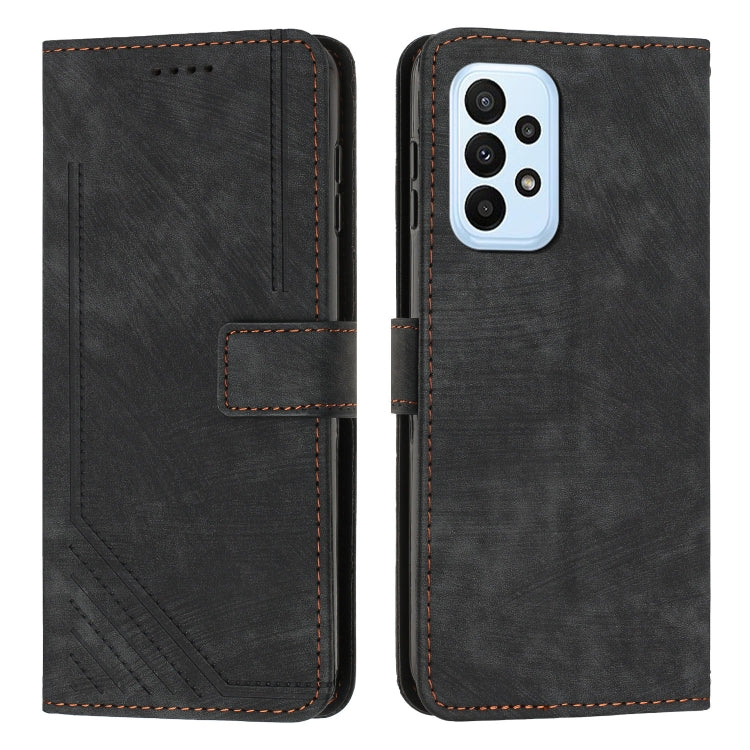 For Samsung Galaxy A32 4G Skin Feel Stripe Pattern Leather Phone Case with Lanyard