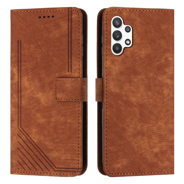 For Samsung Galaxy A32 5G / M32 5G Skin Feel Stripe Pattern Leather Phone Case with Lanyard