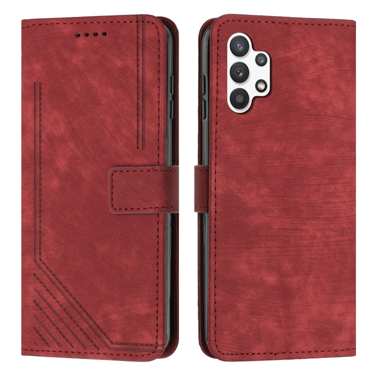 For Samsung Galaxy A32 5G / M32 5G Skin Feel Stripe Pattern Leather Phone Case with Lanyard