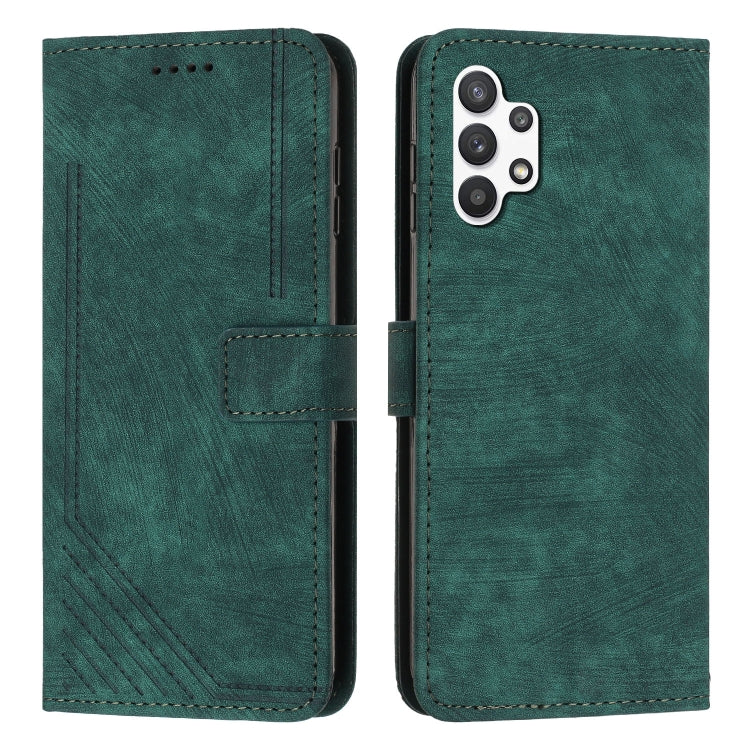 For Samsung Galaxy A32 5G / M32 5G Skin Feel Stripe Pattern Leather Phone Case with Lanyard