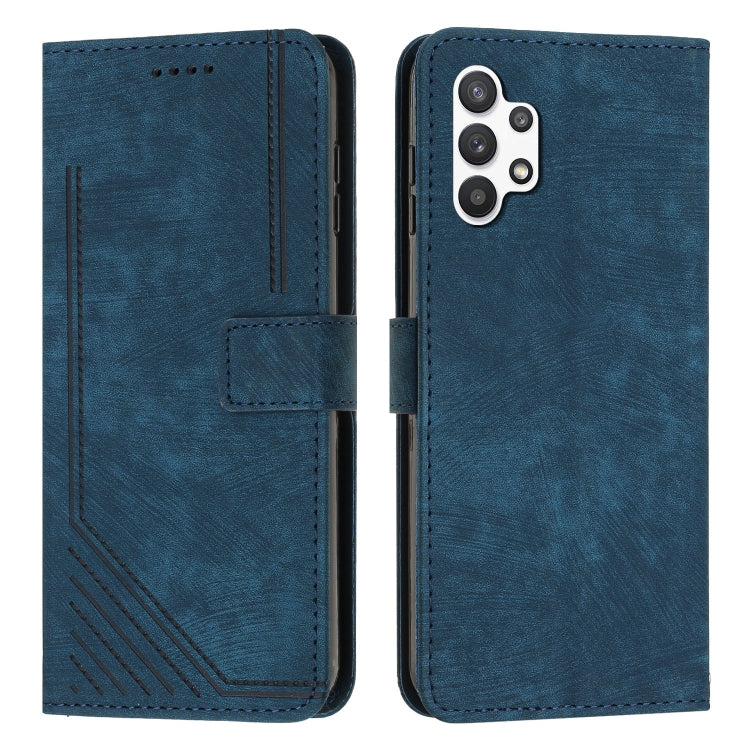 For Samsung Galaxy A32 5G / M32 5G Skin Feel Stripe Pattern Leather Phone Case with Lanyard
