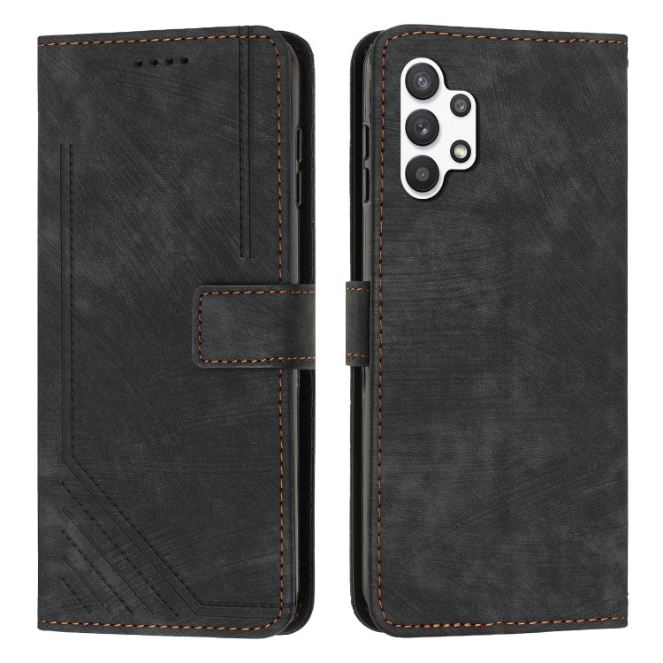 For Samsung Galaxy A32 5G / M32 5G Skin Feel Stripe Pattern Leather Phone Case with Lanyard