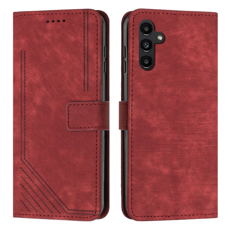 For Samsung Galaxy A34 5G Skin Feel Stripe Pattern Leather Phone Case with Lanyard