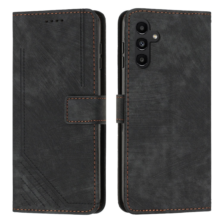 For Samsung Galaxy A34 5G Skin Feel Stripe Pattern Leather Phone Case with Lanyard