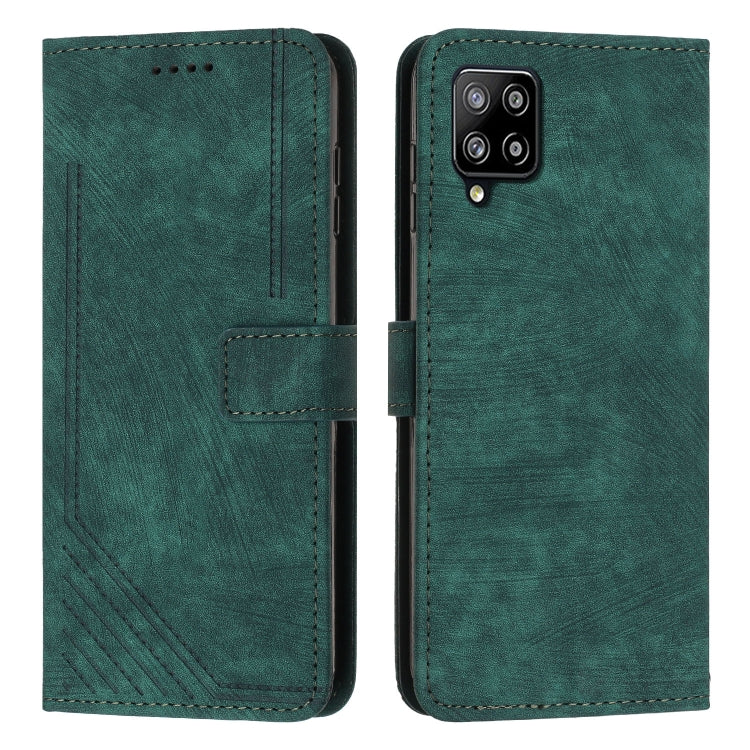 For Samsung Galaxy A42 5G / M42 5G Skin Feel Stripe Pattern Leather Phone Case with Lanyard