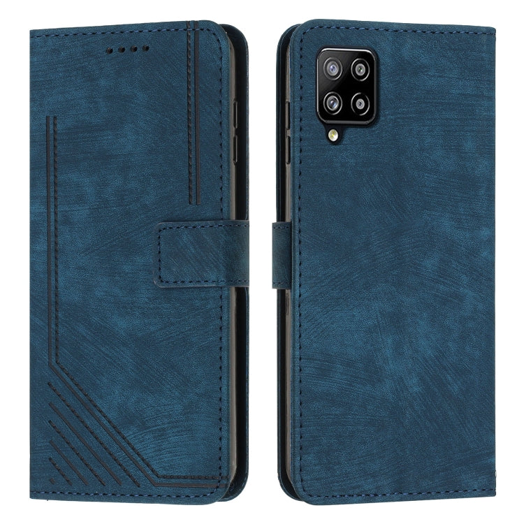 For Samsung Galaxy A42 5G / M42 5G Skin Feel Stripe Pattern Leather Phone Case with Lanyard