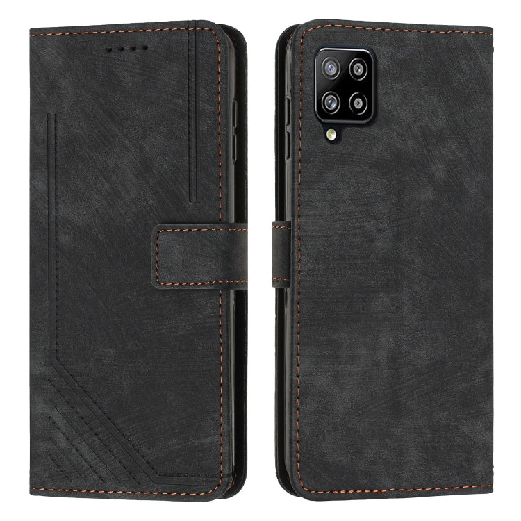 For Samsung Galaxy A42 5G / M42 5G Skin Feel Stripe Pattern Leather Phone Case with Lanyard