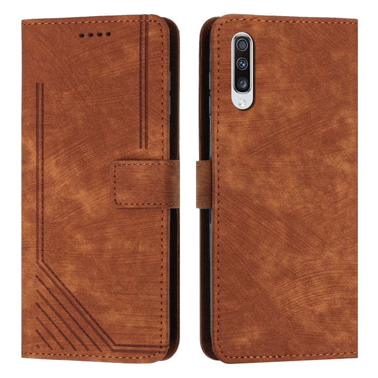 For Samsung Galaxy A50 / A30s / A50s Skin Feel Stripe Pattern Leather Phone Case with Lanyard