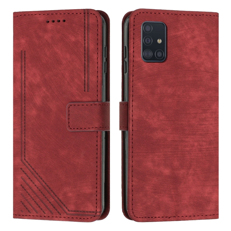 For Samsung Galaxy A51 4G / M40s Skin Feel Stripe Pattern Leather Phone Case with Lanyard