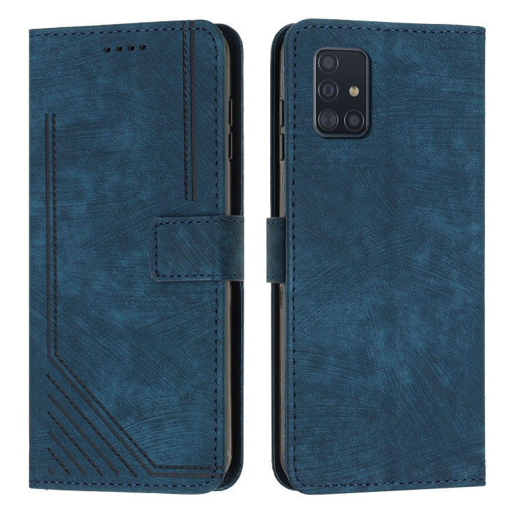 For Samsung Galaxy A51 4G / M40s Skin Feel Stripe Pattern Leather Phone Case with Lanyard