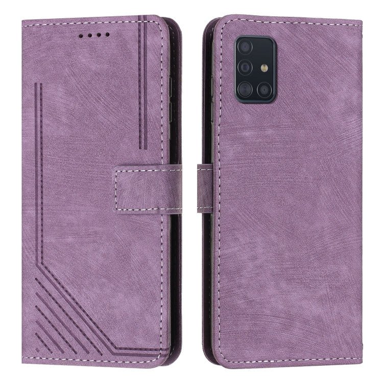 For Samsung Galaxy A51 4G / M40s Skin Feel Stripe Pattern Leather Phone Case with Lanyard