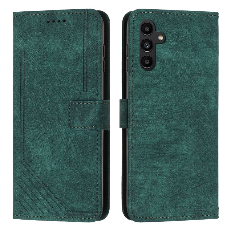 For Samsung Galaxy A54 5G Skin Feel Stripe Pattern Leather Phone Case with Lanyard