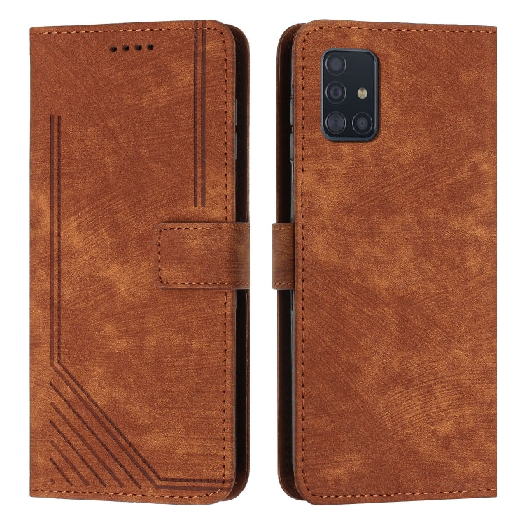 For Samsung Galaxy A71 4G Skin Feel Stripe Pattern Leather Phone Case with Lanyard