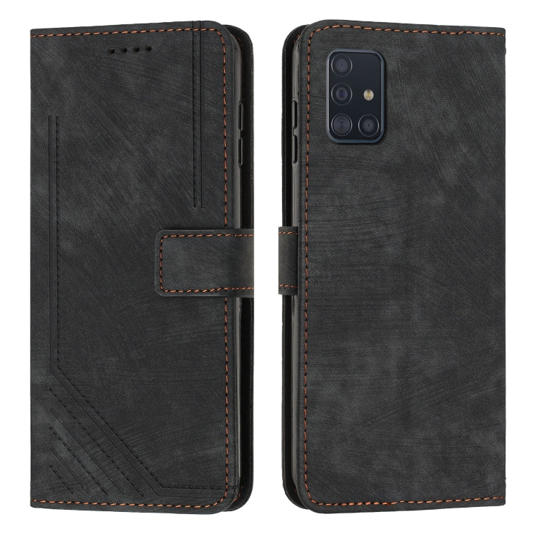 For Samsung Galaxy A71 5G / A71 5G UW Skin Feel Stripe Pattern Leather Phone Case with Lanyard