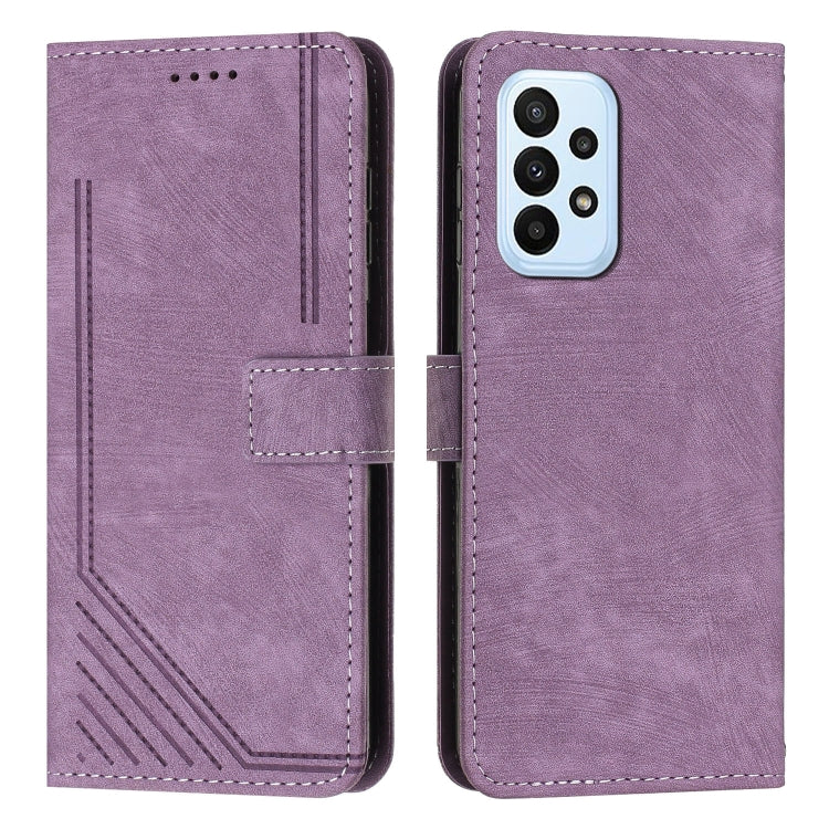 For Samsung Galaxy A73 5G Skin Feel Stripe Pattern Leather Phone Case with Lanyard