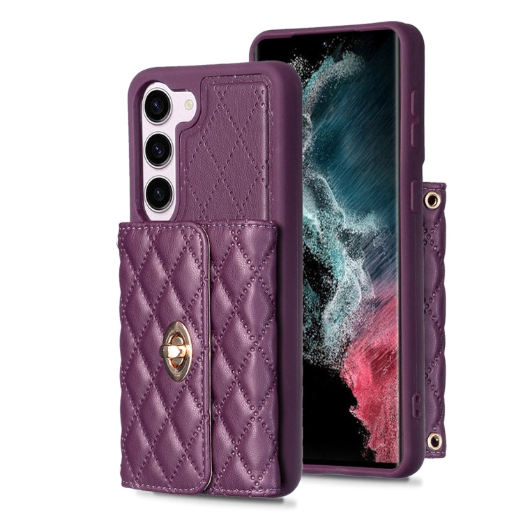 For Samsung Galaxy S23 5G Horizontal Metal Buckle Wallet Rhombic Leather Phone Case